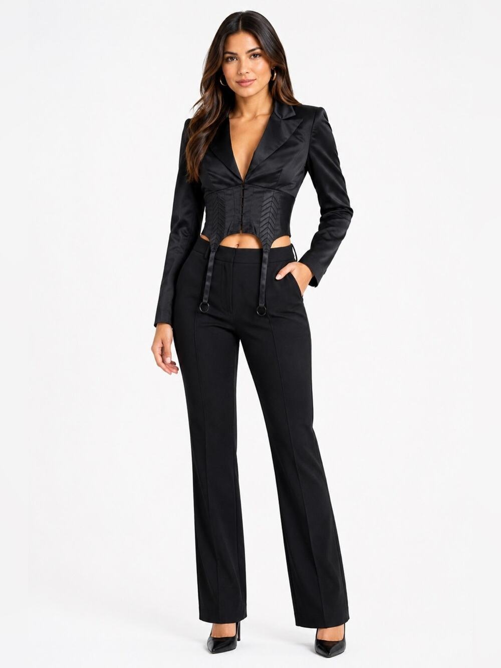 Naked Wardrobe Black Corset Blazer Crop Top Size Small